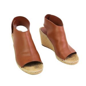 CELINE PARIS BROWN GENUINE LEATHER OPEN TOE WEDGE SLINGBACK SANDALS SHOES Sz 38